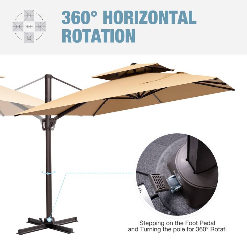 VredHom 9x11 FT Outdoor Patio Double Top Cantilever Umbrella with Wheel Base