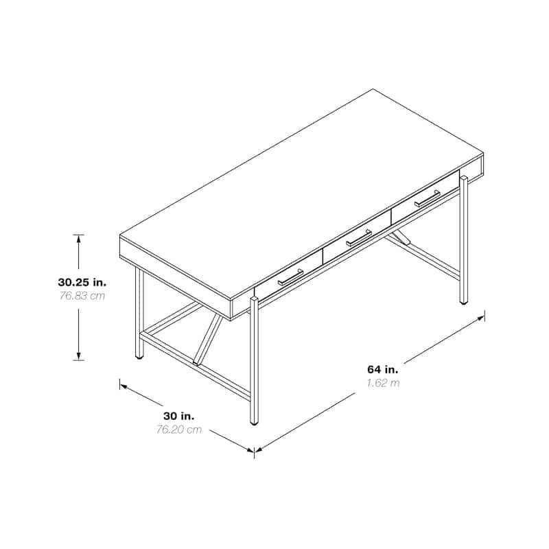 Broadway Black Gloss 64" Desk with 3 Drawers and Chrome Frame