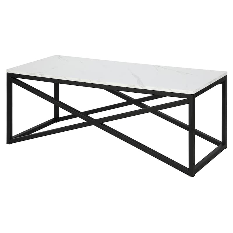 46-Inch Faux Marble Coffee Table with Steel Base for Living Room Decor - 46” x 20” x 17.75”