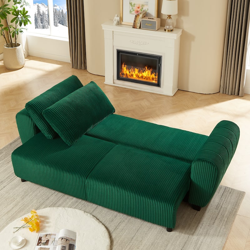 92.1"Corduroy 3-Seater Sofa with 2-in-1 Convertible Design, Built-In Storage Compartments