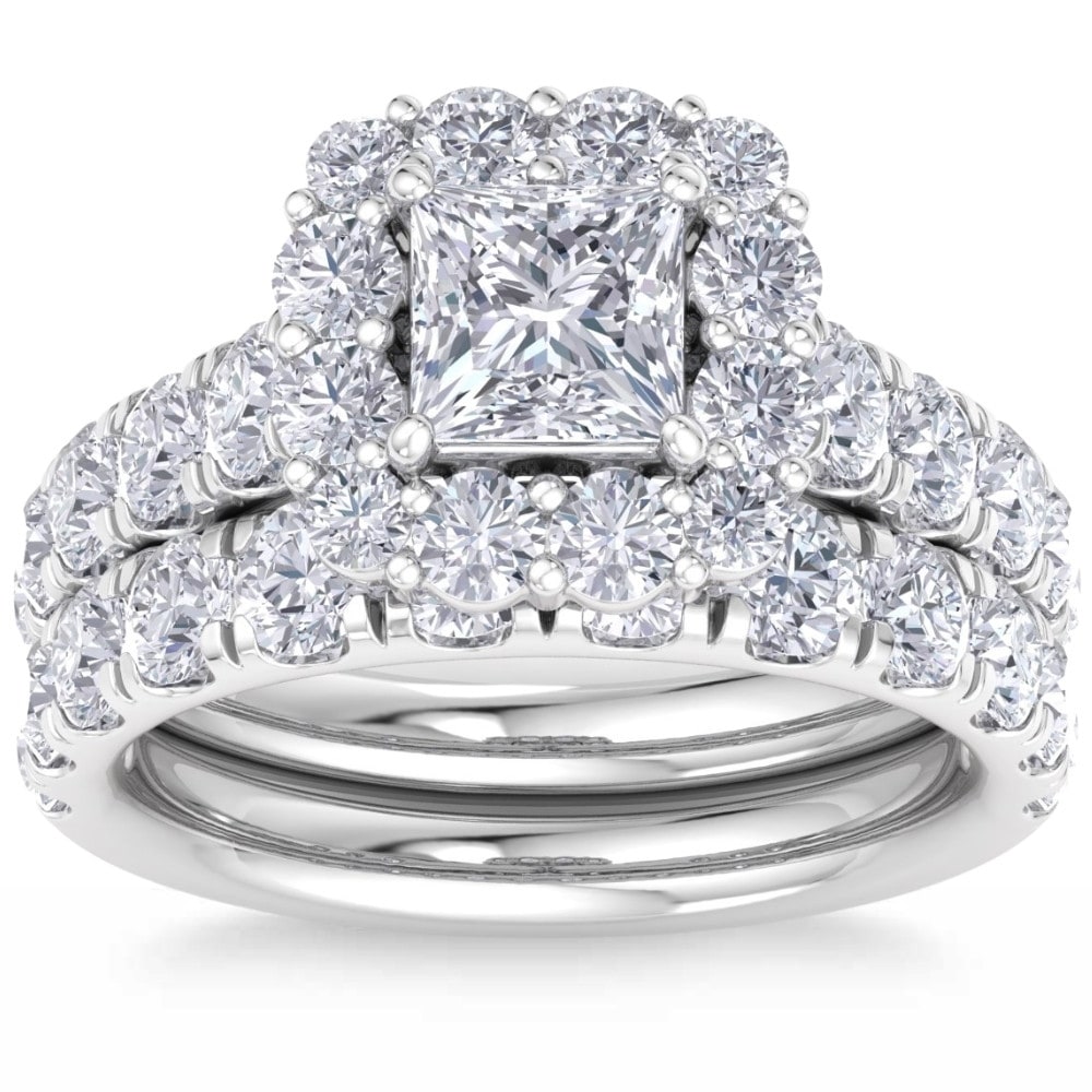 Bliss Diamond 5Ct Princess Cut Diamond Engagement Matching Wedding Ring Set Gold Lab Grown