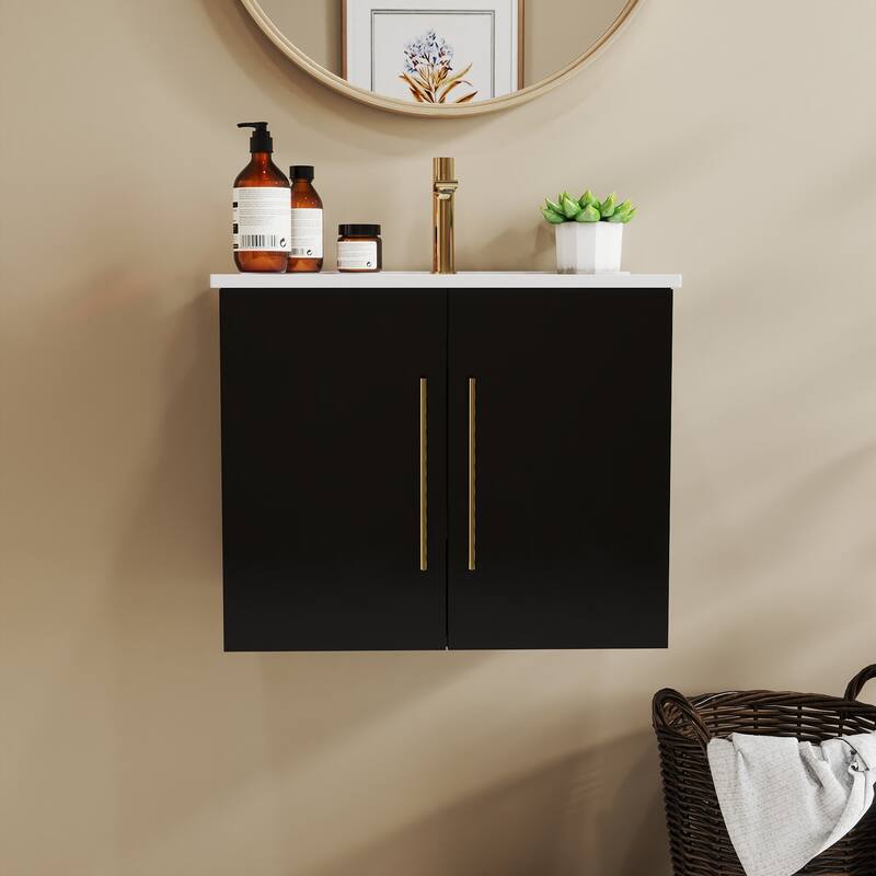 24-Inch Wall-Mounted Bathroom Vanity with Sink Combo,Double Doors,Soft Close Hinges, Ceramic Basin,Easy Assemble