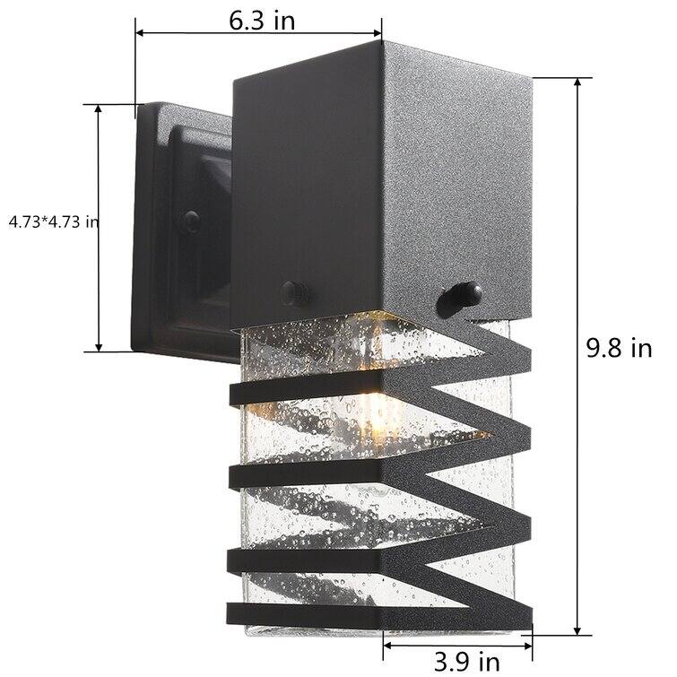 Maxax Black/Sand Black 9.8'' H Seeded Glass Outdoor Wall Lantern with Dusk to Dawn (Set of 2) - 9.8*3.94*6.3