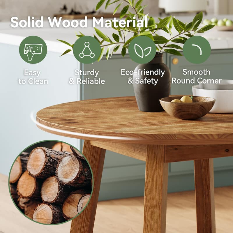 31.5-Inch Round Dining Table, Solid Wood Farmhouse Kitchen Table - N/A