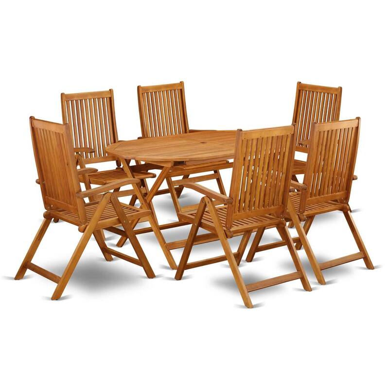 HomeStock 7-Piece Natural Oak Finish Solid Wood Top Dining Table with 6 Chairs with Lattice Back