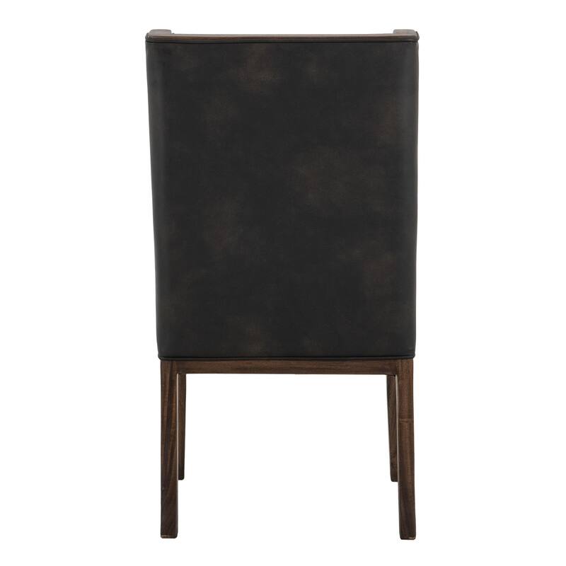 Ally Dining Side Chair Set of 2, Walnut Brown Wood, Black Faux Leather