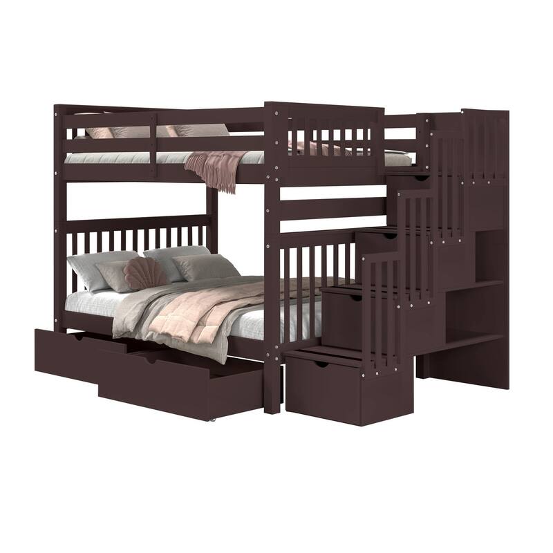 Taylor & Olive Trillium Full over Full Stairway Bunk Bed, 2 Drawers