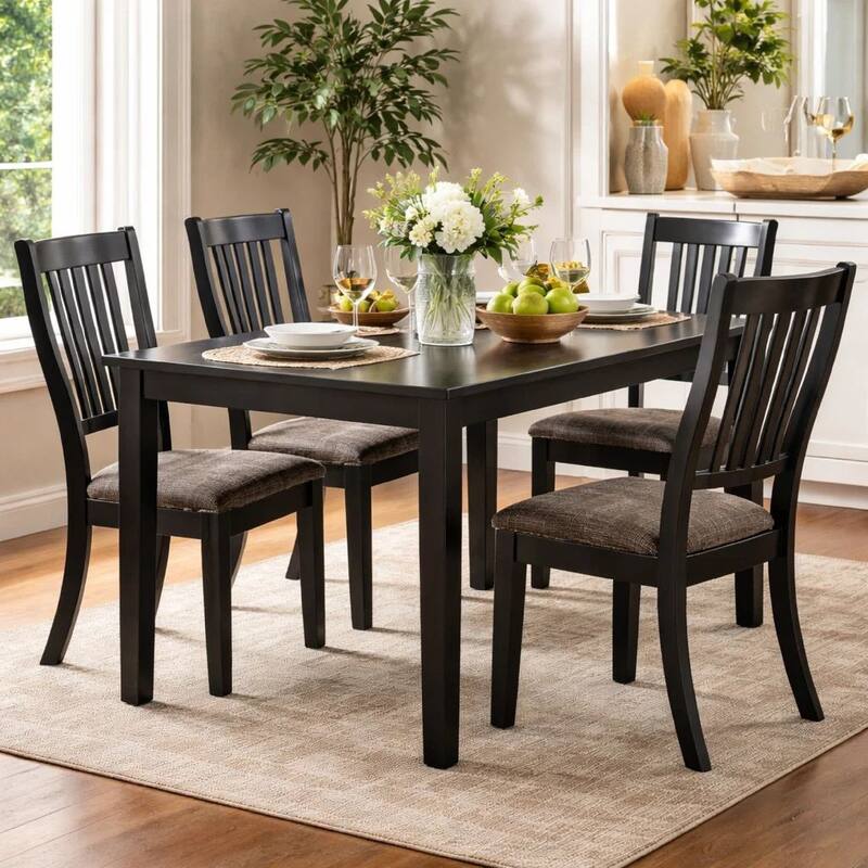 23 Inch Wood Dining Chair, Set of 2, Slatted Back, Cushioned Seat, Gray