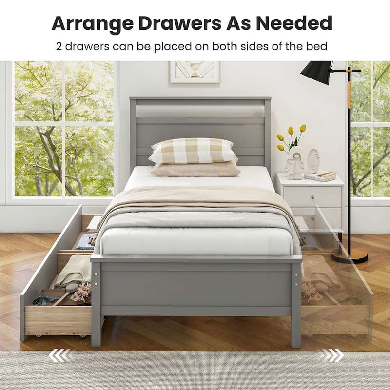 Gymax Twin Size Platform Bed w/ Drawers 2 Pull-out Drawers Headboard &