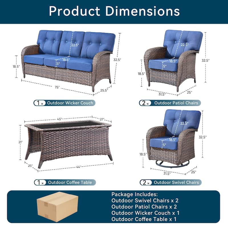 6 Pieces Pocassy Sofa Chairs Table with Swivel Chairs
