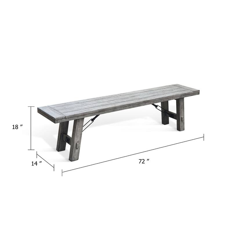Zeka Industrial Bench, Plank Seat, 72 Inch Rustic Gray Solid Wood