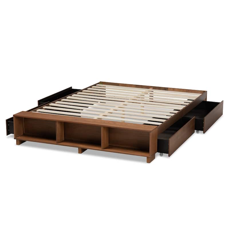 Carbon Loft Dehaney Modern Rustic Ash Walnut Brown Wood Platform Bed with Shelves