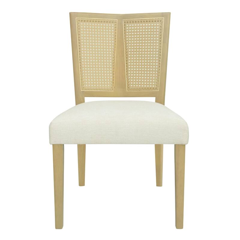 Roomfitters Rattan Dining Chairs Set of 2, Upholstered Wood Accent Seating for Dining Room, Light Ash+Beige