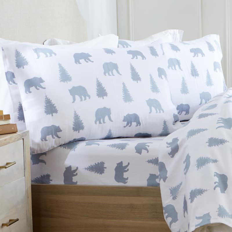 Market & Place Cotton Flannel Novelty Printed Sheet Set - Full - Grey Bears