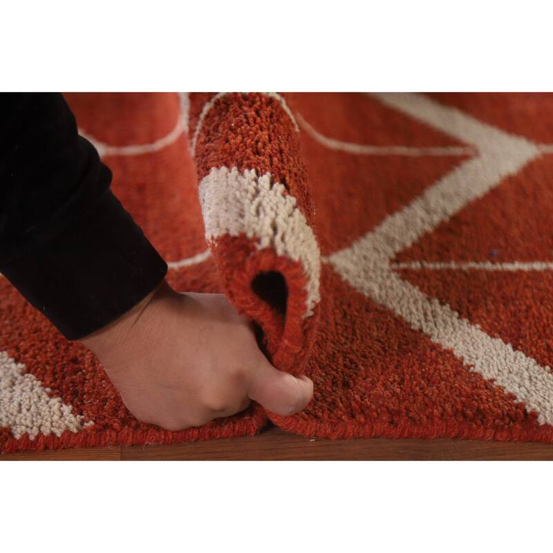 Hand Knotted Oriental 100% Wool Carpet Modern All-Over Oranges & Rust Gabbeh Area Rug - 7' 7'' X 5' 2''