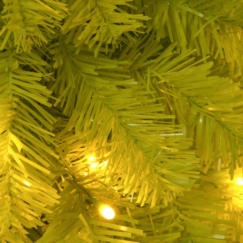 Hinged Fir Artificial Bent Top Tree - Santa Hat Style, LED Lights, Lush Branches, Holiday Decor - Green,White