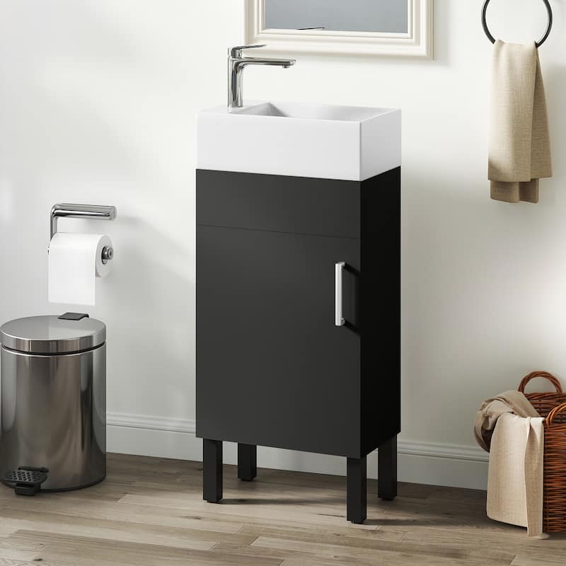 Moasis 15.7 Inch Freestanding Bathroom Vanity with Cabinet Storage and Modern Design - Black