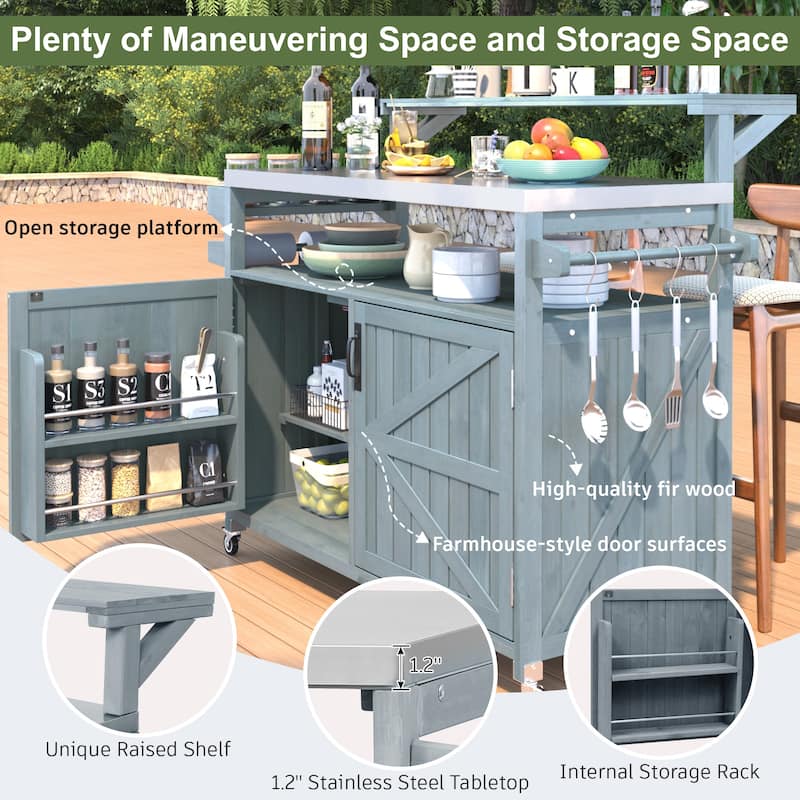 Outdoor Kitchen Island Rolling Grill Cart Sideboards Prep Table