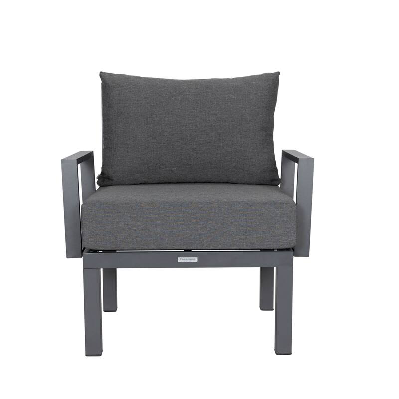 Chelsea 7-Piece Outdoor Patio Sectional Set with Firepit Table in Black Aluminum for Backyard Garden and Patio Deck