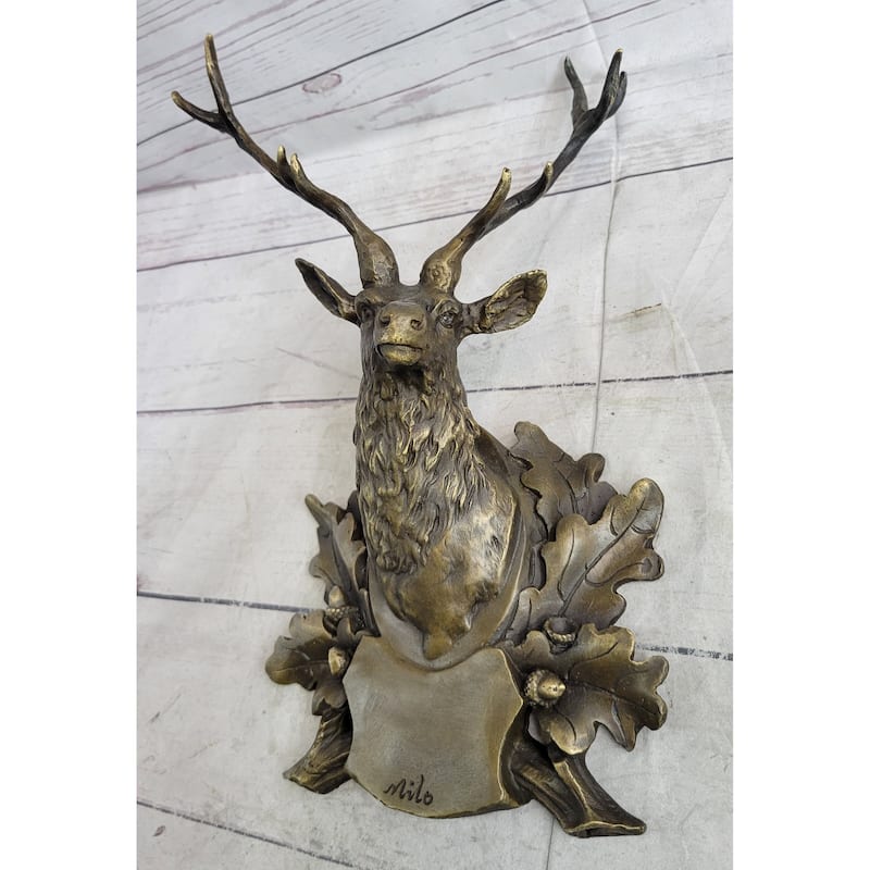 Deer Buck Stag Wall Mounted Bust Head Coat Of Arms Plaque Bronze Metal Sculpture