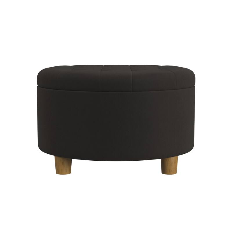 Jo Storage Ottoman, 28 Inch Round Tufted Lift Top, Chocolate Brown