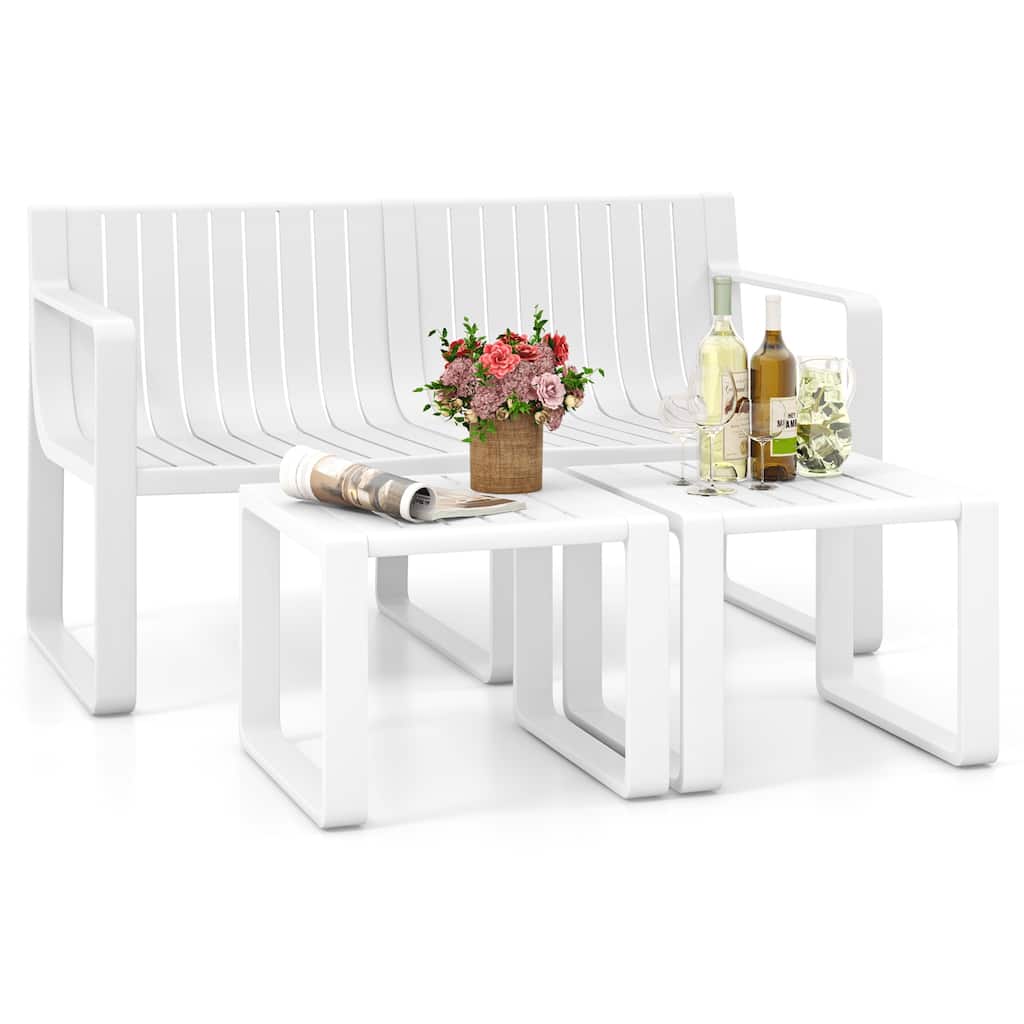 Gymax 3 PCS Patio Furniture Set w/1 Loveseat & 2 Side Tables