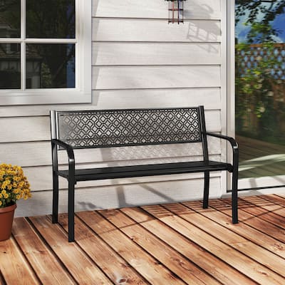 50'' Outdoor Metal Bench Patio Park Bench Outdoor Loveseat Chair
