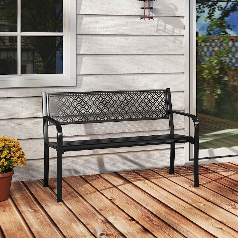Costway 50" Outdoor Garden Bench with Geometric Lattice Backrest - See Details