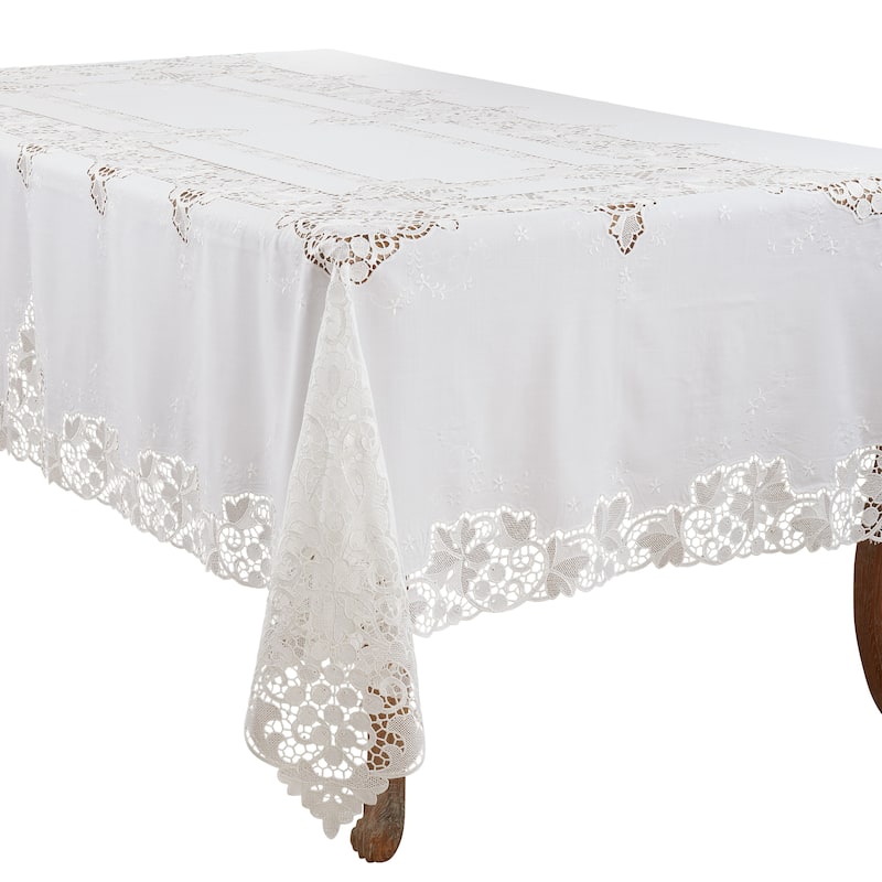 Tablecloth With Lace Design - 67"x102" - White