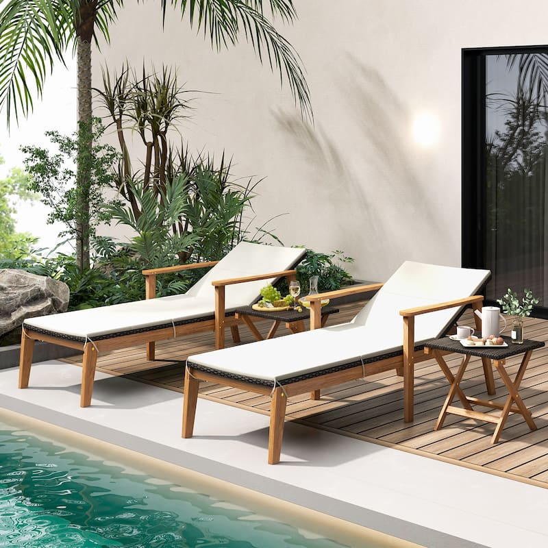 2 Piece Comfortable Outdoor Chaise Lounge Set with Adjustable Backrest and Compact Folding Table - 79" x 28" x 15"-34"