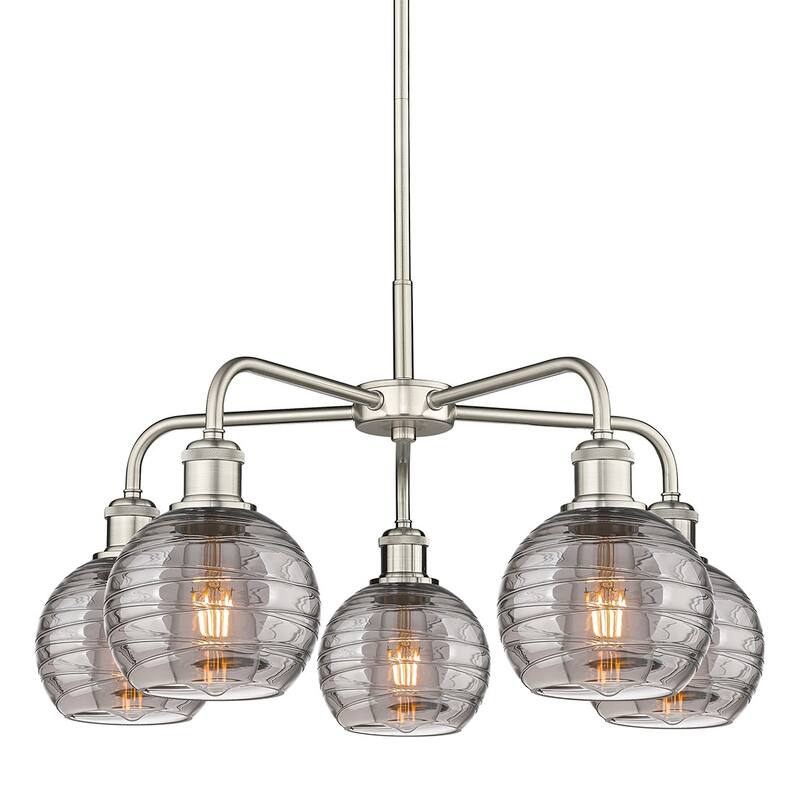 Innovations Lighting 516-5CR 14 24 Athens Deco Swirl Chandelier Athens - Satin Nickel / Light Smoke Deco Swirl
