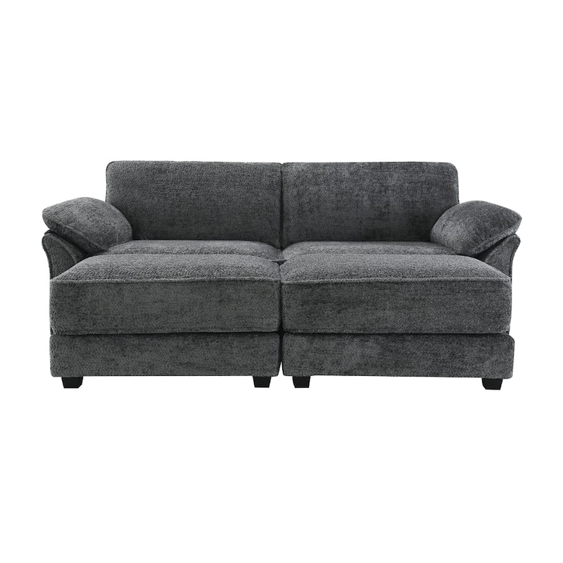 4 Seat Upholstered Sleeper Corner Couch,Deep-Seat with Ottoman