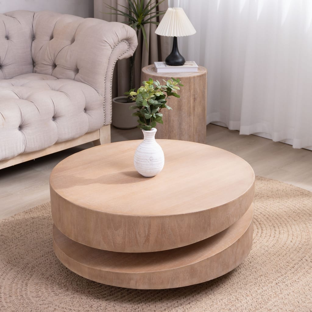 Modern Round Wood Coffee Table - 31.3"