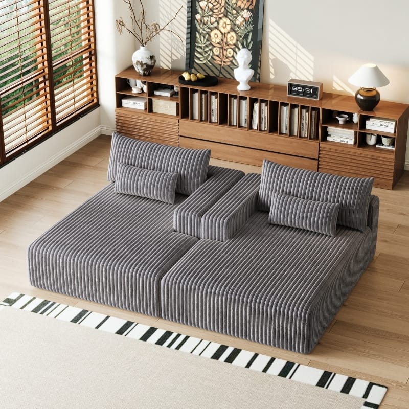 Roomfitters 102" Modern Sectional Lounge Chaise, Cloud Plush Loveseat Sleeper Sofa Bed, No Assembly Recliner Couch - Grey