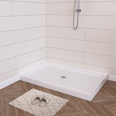 DeerValley Shower Base in White with Single Threshold and Center Drain, Non-slip Design