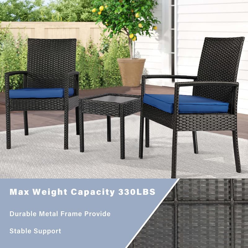 Vrakae 3 Piece Outdoor Patio Rattan Wicker Furniture Set