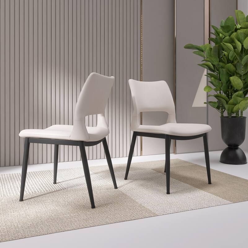 Modern Minimalist PU Leather Dining Chairs Set of 2, Comfortable Backrest Design, Metal Leg Support - 18.8" x 17.3" x 32.5"