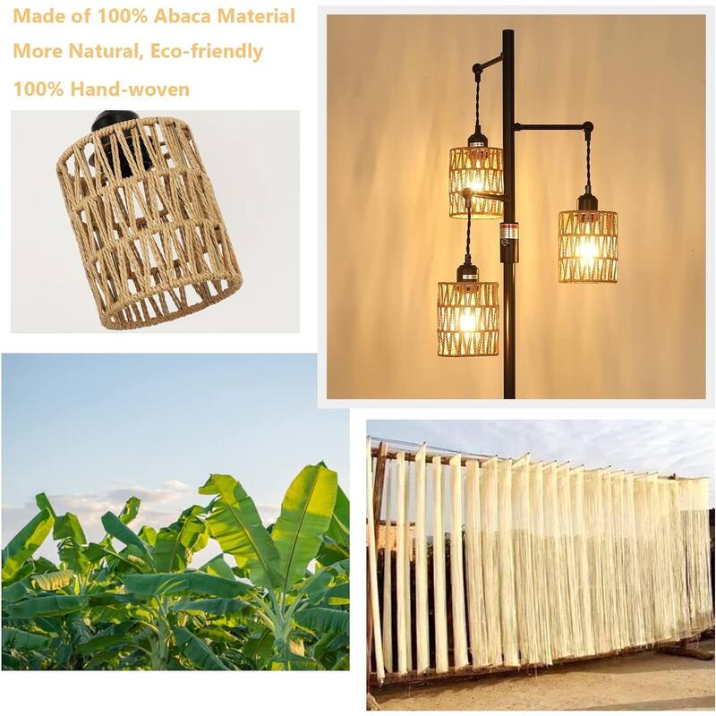 Natural Rattan Shade Floor Lamp with Reinforced Base