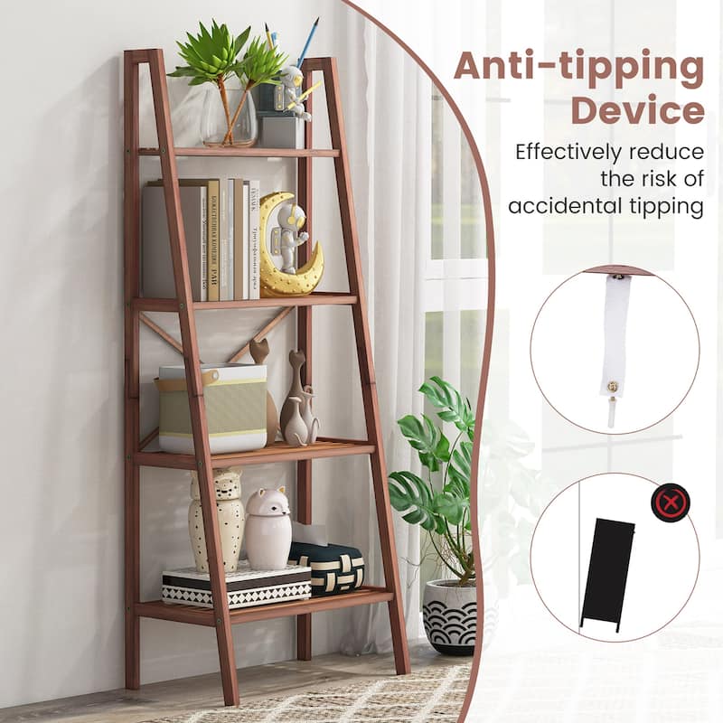 Gymax 2 PCS 4-Tier Bamboo Ladder Bookshelf 58'' Display Shelf Storage