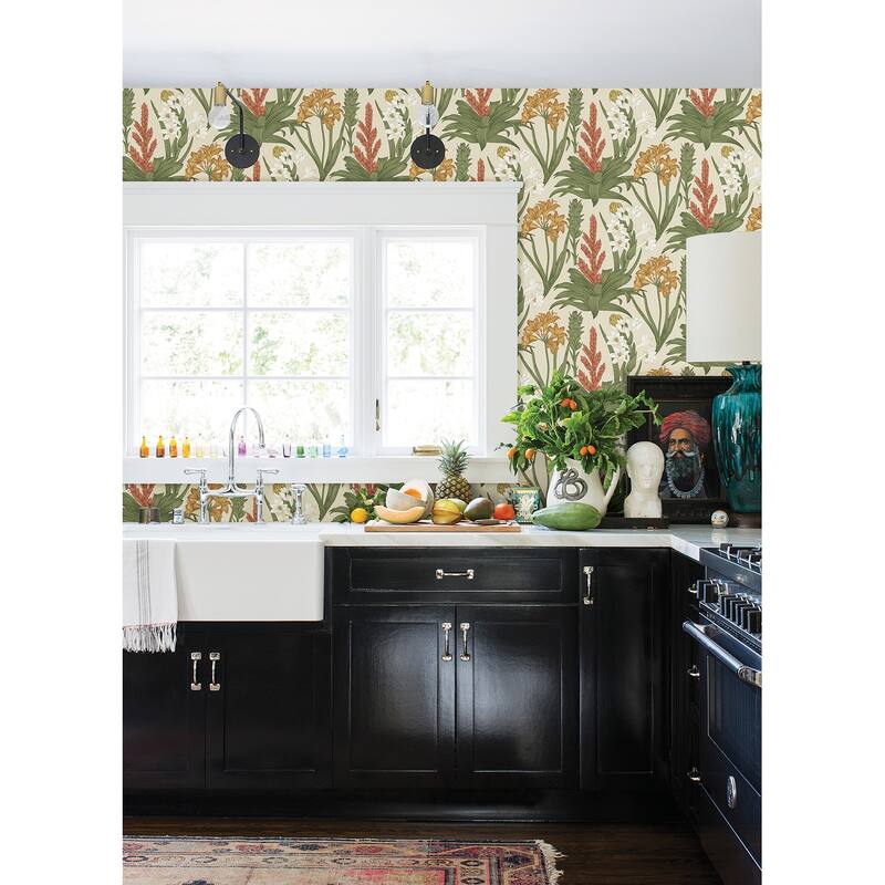 NuWallpaper Linen and Olive Blooming Villa Peel and Stick Wallpaper