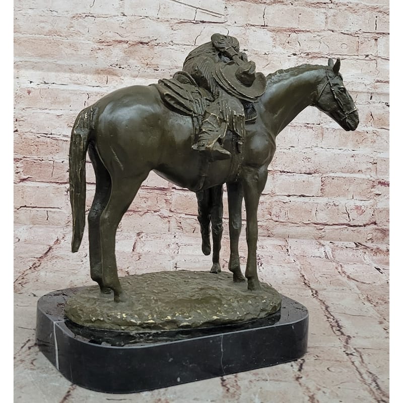 Bronze Equestrian Statue – Children Embracing Imitative Horse On Marble