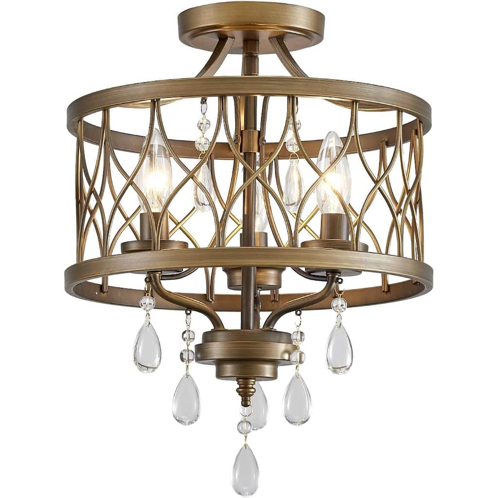 3-light entryway light bronze pendant ceiling lamp metal crystal chandelier light