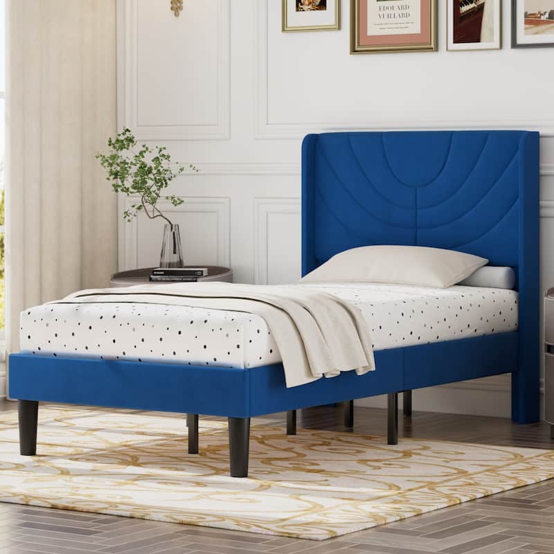 Javlergo Upholstered Bed Frame with Wingback Panel Headboard, No Box Spring Needed