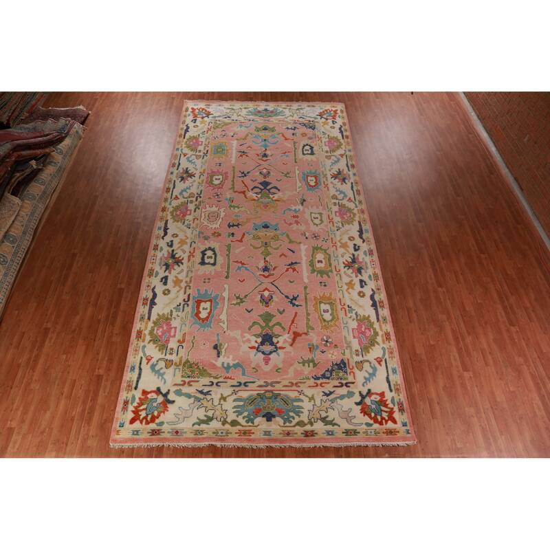 Pink Ivory Oushak Indian Large Rug Handmade Wool Carpet - 8'9" x 17'9"