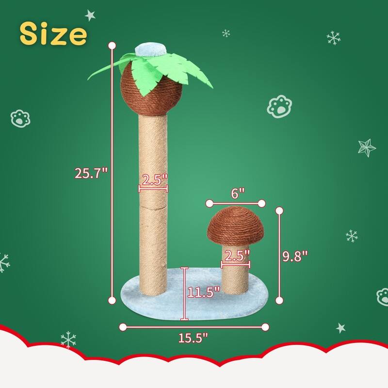 27.5in Coconut Palm Tree Cat Scratching Post Christmas Decoration