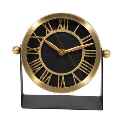 Sagebrook Home Metal Table Clock Gold Black, Round, Solid Color, Mysterious Interior Decor Wall