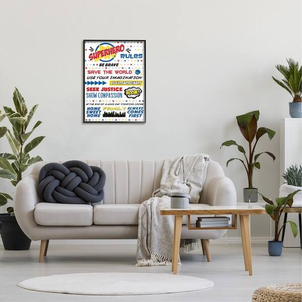 Stupell Kids Room Superhero Rules Wall Plaque - Dark Blue Rectangle Decor, Ready To Hang