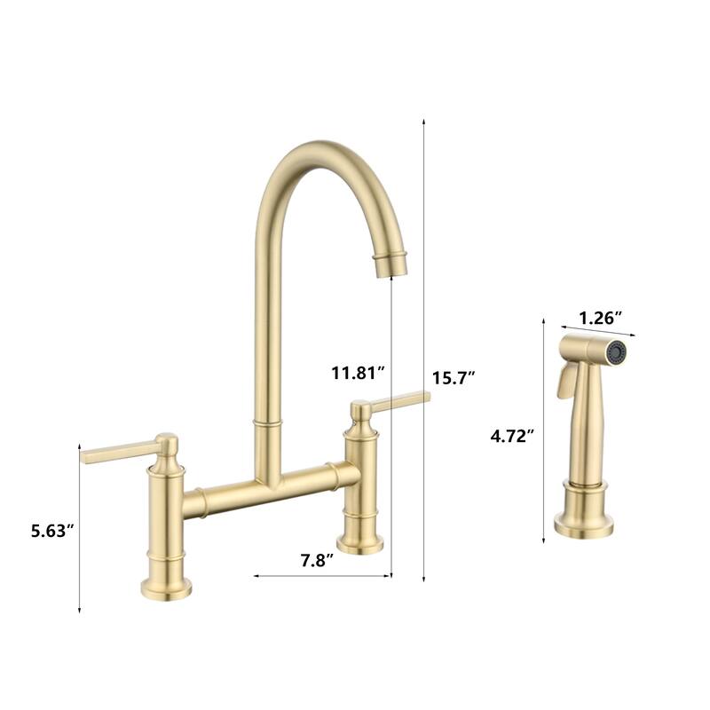 Dornberg Two Handles High Arc Bridge Kitchen Faucet with Side Sprayer