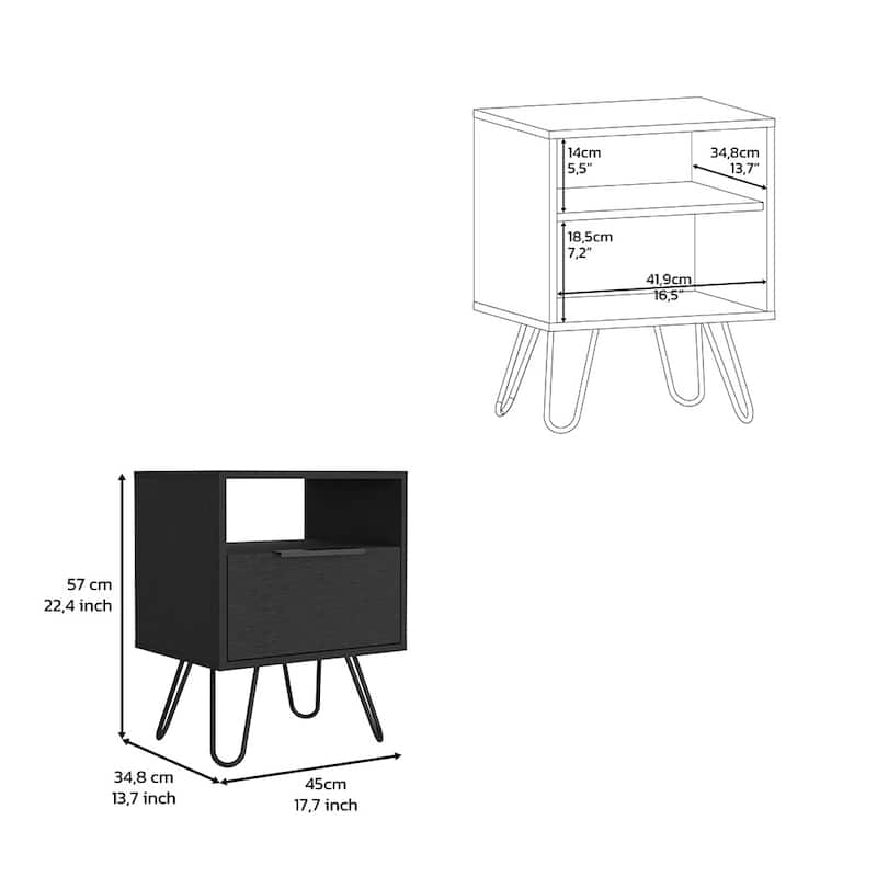 Nightstand With Single Drawer And Hairpin Legs