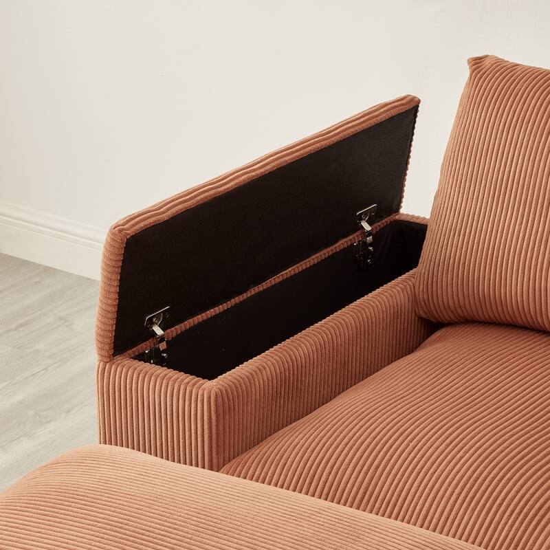 122" Corduroy U-Shaped Sleeper Sectional Sofa with Ottomans & Storage